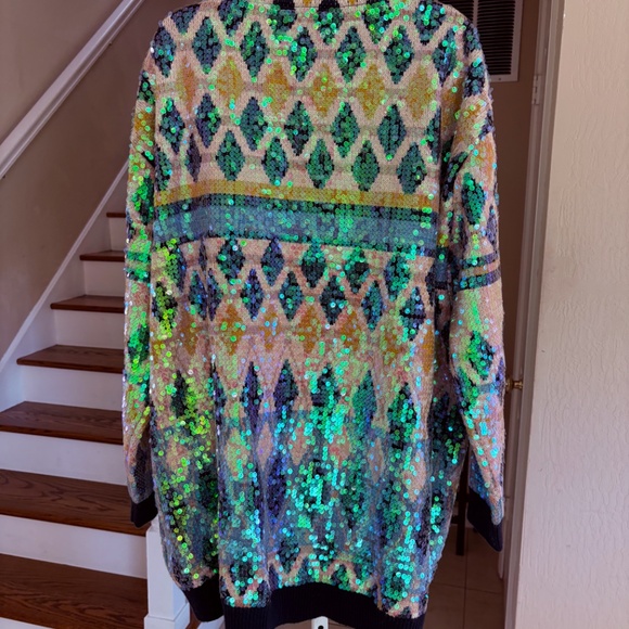 NWT Maeve Anthropologie Sequin Patterned Oversized Cardigan Sweater XL New $228 - Picture 5 of 5